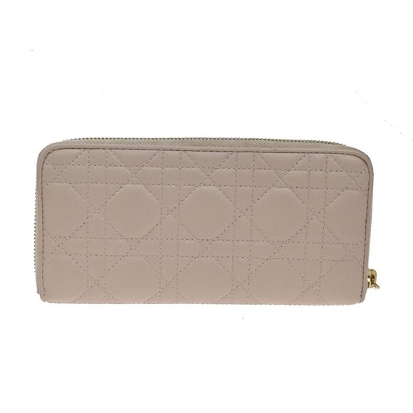 CHRISTIAN DIOR Logo Cannage Zipper Around Long Wallet Leather Pink GHW 80KB338 - Picture 5 of 15